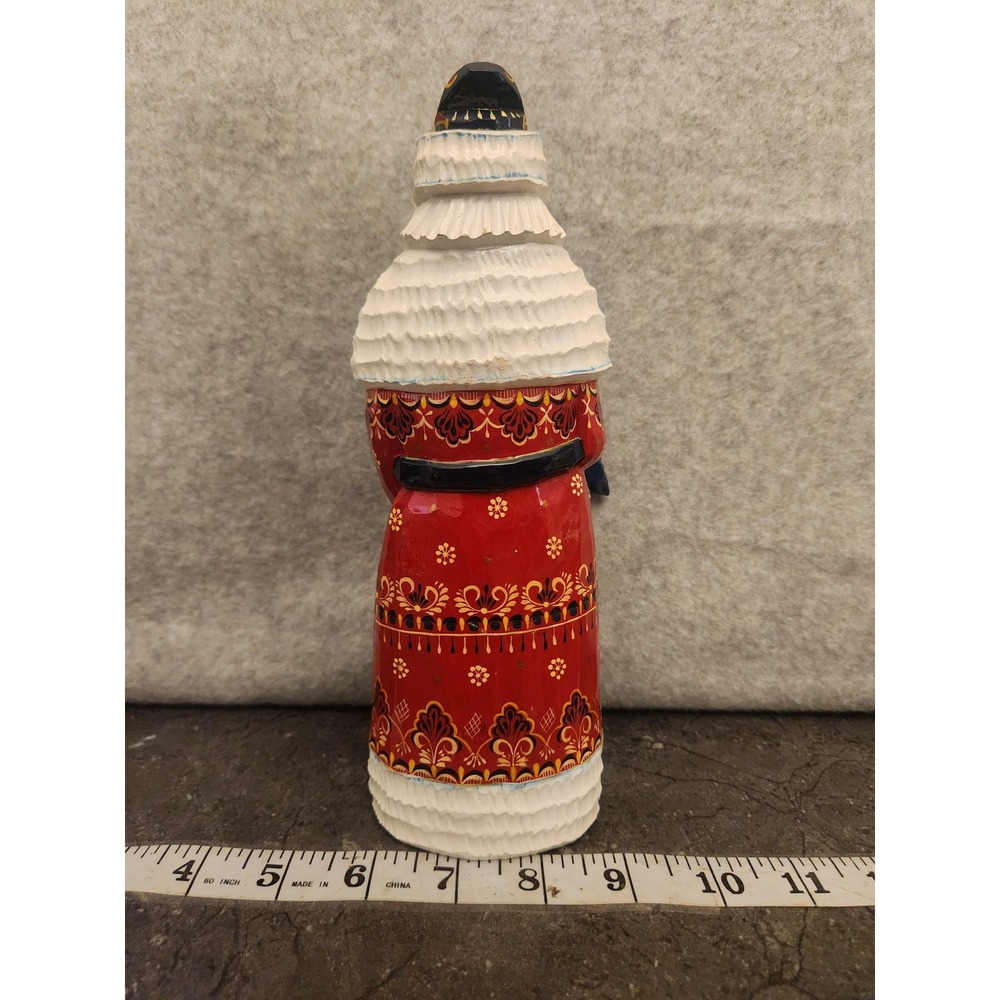 Russian Hand Carved Wood Santa Figurine Gzhel Khokhloma Sergiev Posad Christmas - Picture 11 of 16